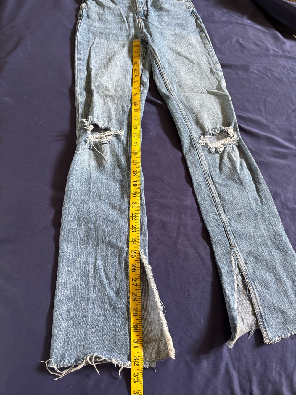 Zara Light Blue Straight-Leg Distressed Jeans - Picture 6 of 8